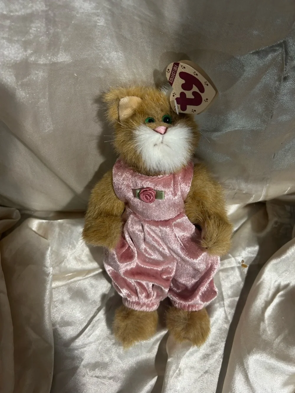 Ty Plush Pouncer Cat Feline Brown Fur Jointed Stuffed Pink Jumper 8